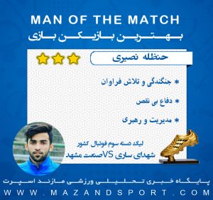 بهترین بازیکن دیدار شهدای ساری و صنعت مشهد انتخاب شد + گرافیک