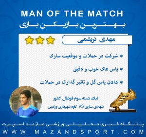 بهترین بازیکن دیدار شهدای ساری و کاوه شهرداری ورامین انتخاب شد + گرافیک